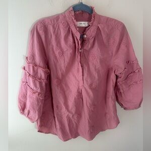 Isabella Sinclair Anthropologie pink boho embroidered daisy Top S